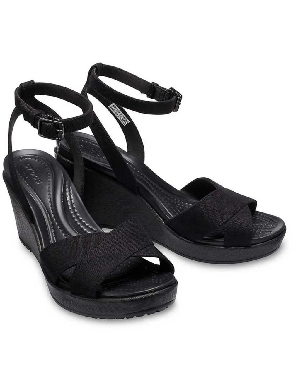 CROCS Black Ankle-Strap Wedge Sandals